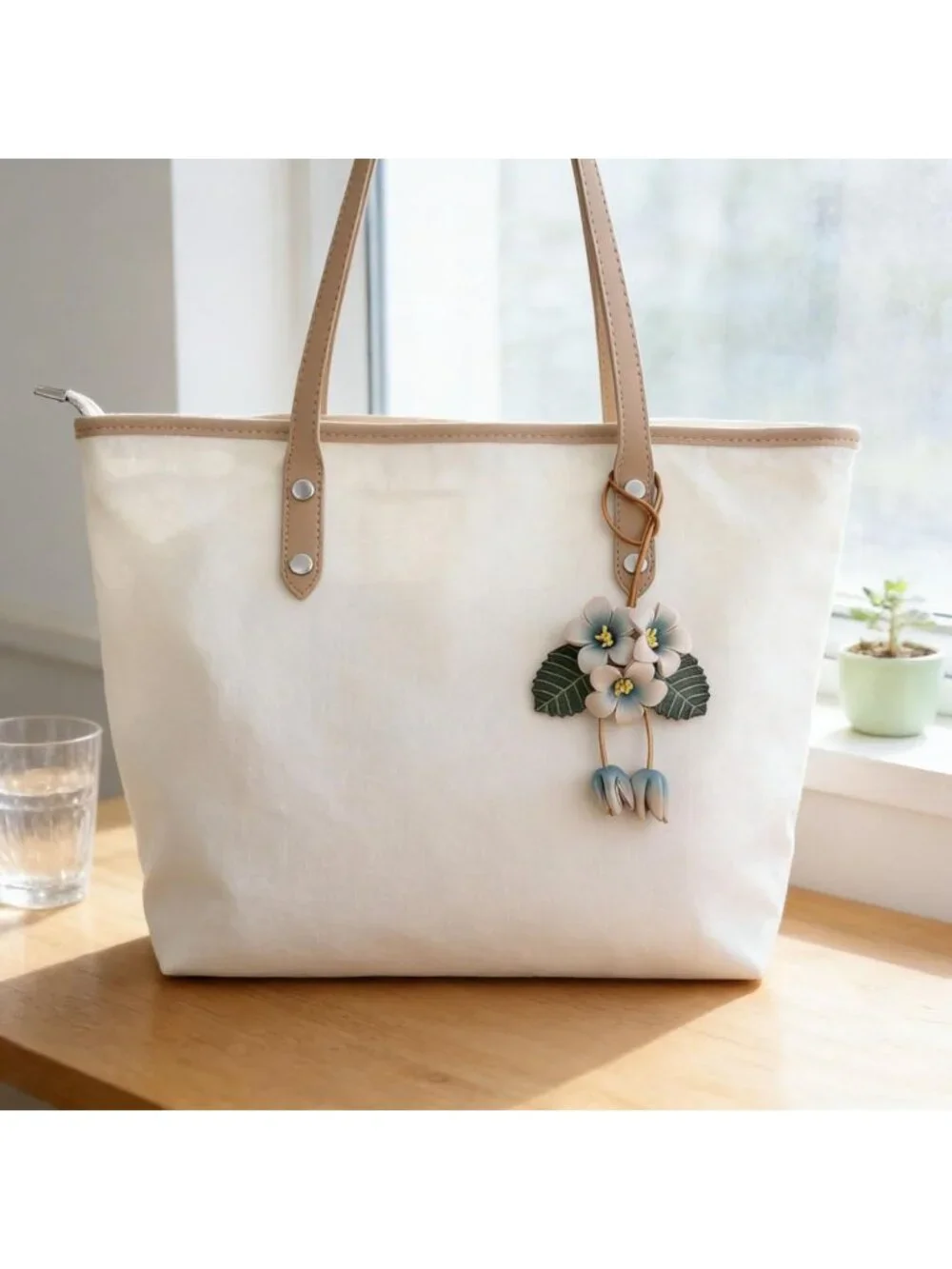 Boho Genuine Leather Flower Keychain | Cute Bag Charm for Handbag & Purse